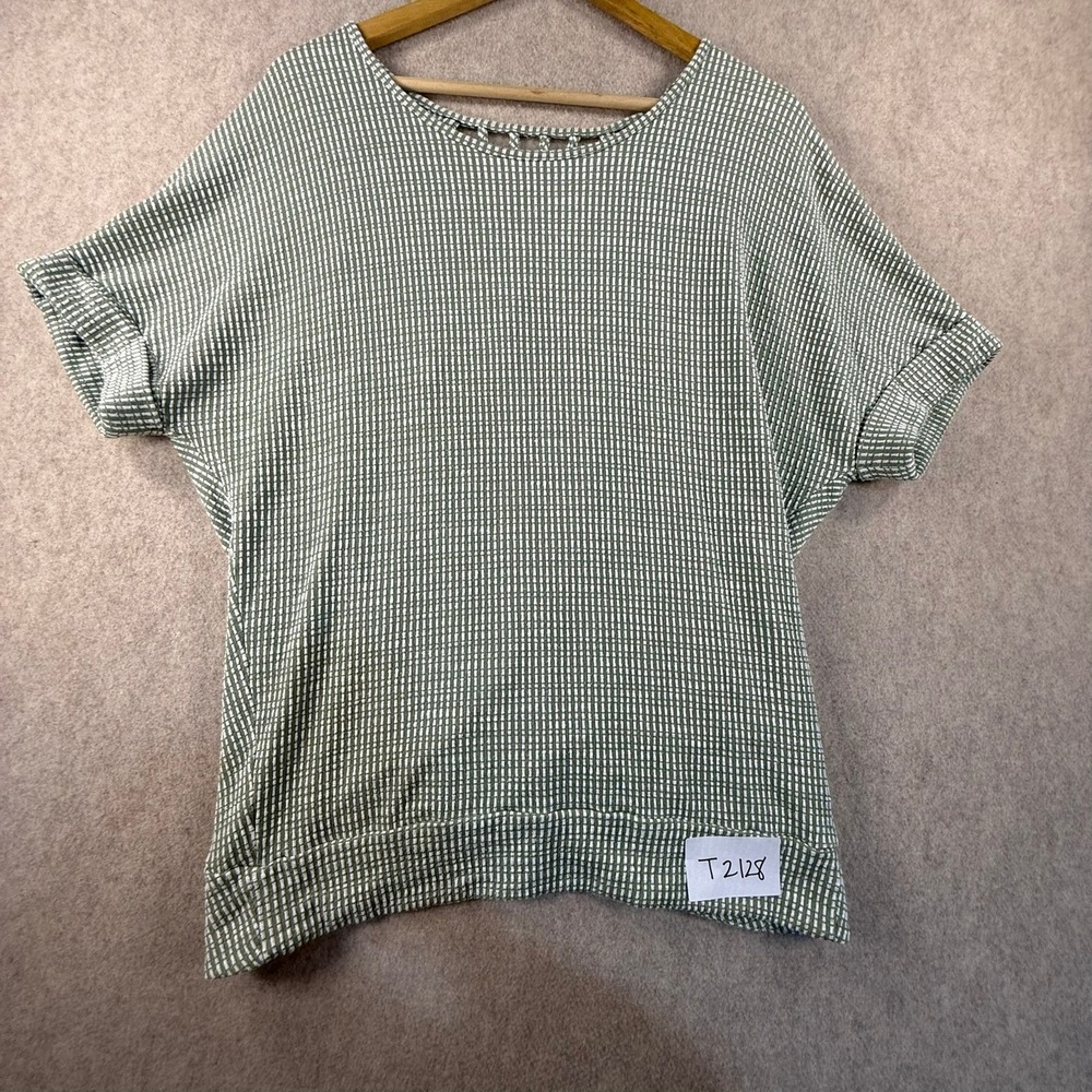 Daytrip Womens Green White Textured Waffle Knit Open Strappy Back Top Size M
